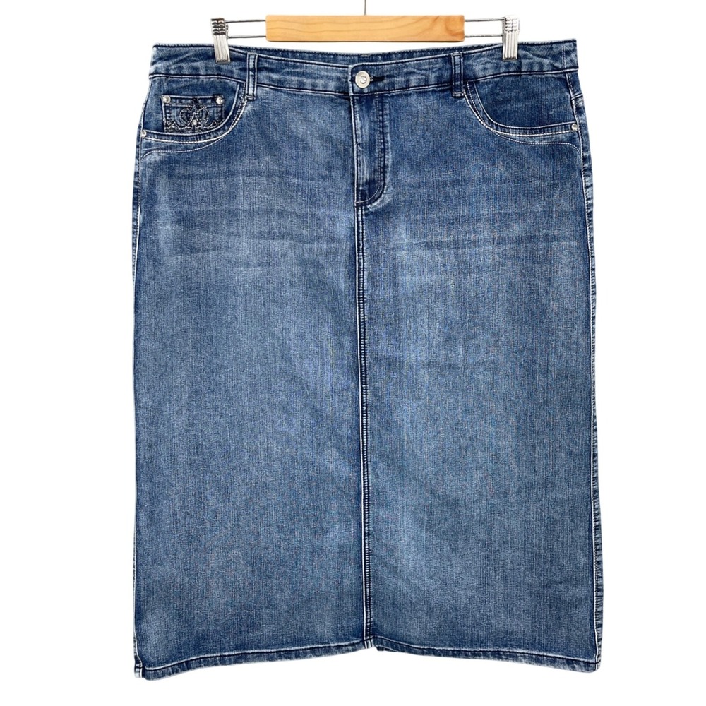 CJ Banks Blue Denim Midi Skirt